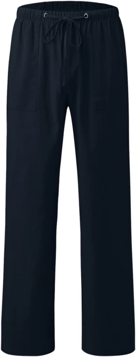 Womens Linen Cargo Pants Summer Elastic High Waist Pant Drawstring Harem Lounge Pant Plus Size Trousers with Pockets