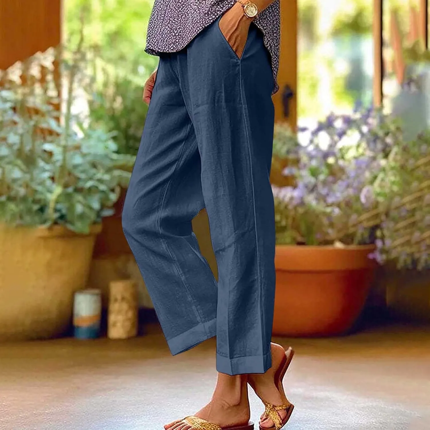 Womens Linen Pants Palazzo Wide Leg Slacks Loose Comfy High Waisted Cotton Linen Pants 2025 Summer Casual Trousers