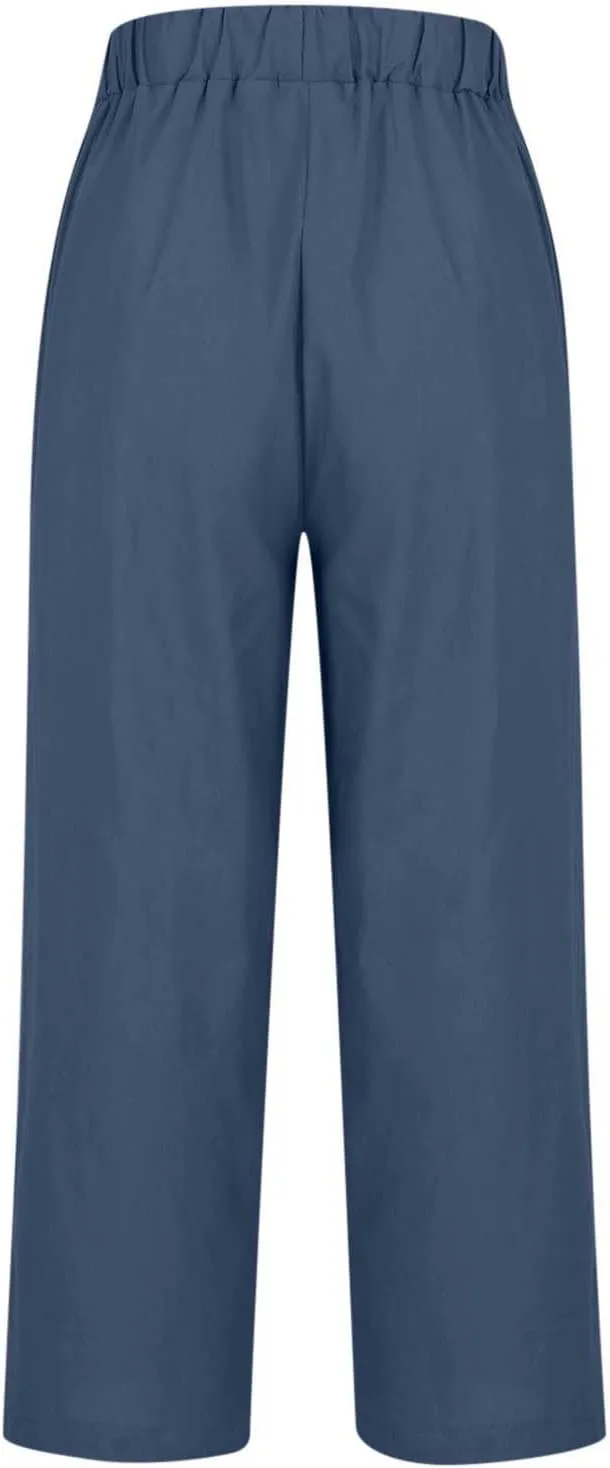 Womens Linen Pants Palazzo Wide Leg Slacks Loose Comfy High Waisted Cotton Linen Pants 2025 Summer Casual Trousers