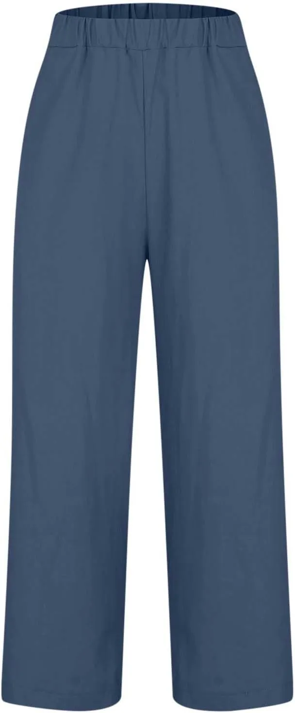 Womens Linen Pants Palazzo Wide Leg Slacks Loose Comfy High Waisted Cotton Linen Pants 2025 Summer Casual Trousers