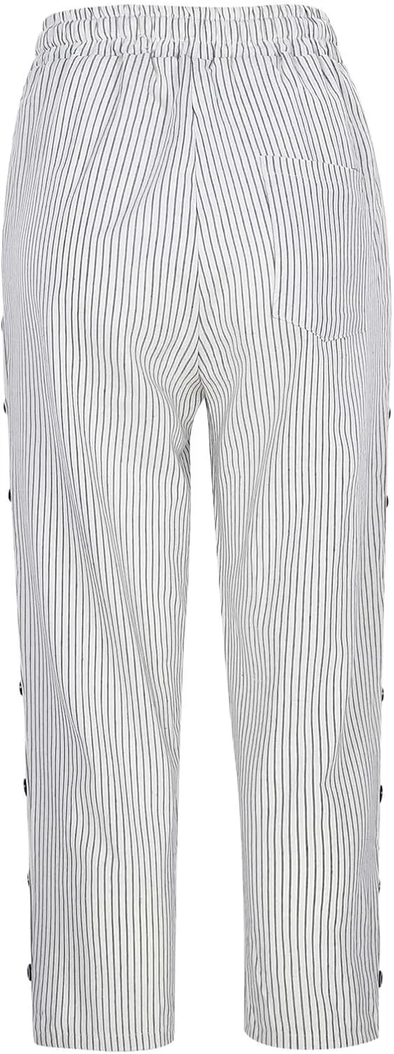 Womens Linen Pants Summer Casual Harem Pants Trendy Wide Leg Trousers Elastic Waist Loose Fit Palazzo with Pockets