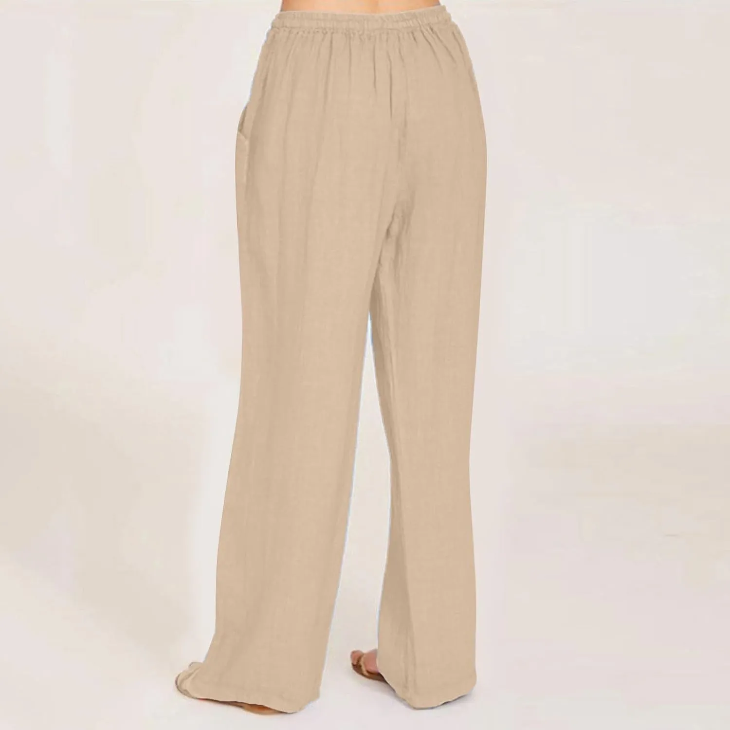 Womens Linen Trousers,Summer Boho Palazzo Pants Wide Leg High Waisted Drawstring Loose Lounge Long Pant with Pockets