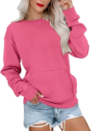 Womens Long Sleeve Sweatshirts Casual Crewneck Cute Pullover Tops Lightweight Sweatshirt with Pocket 2025