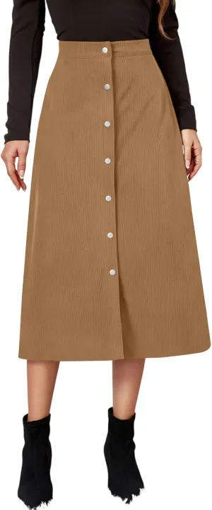 Women's Mini/Mid-Length Corduroy Skirts Casual Fashion Skirts A-Line Button Down Work Outfits Wear with Shirts