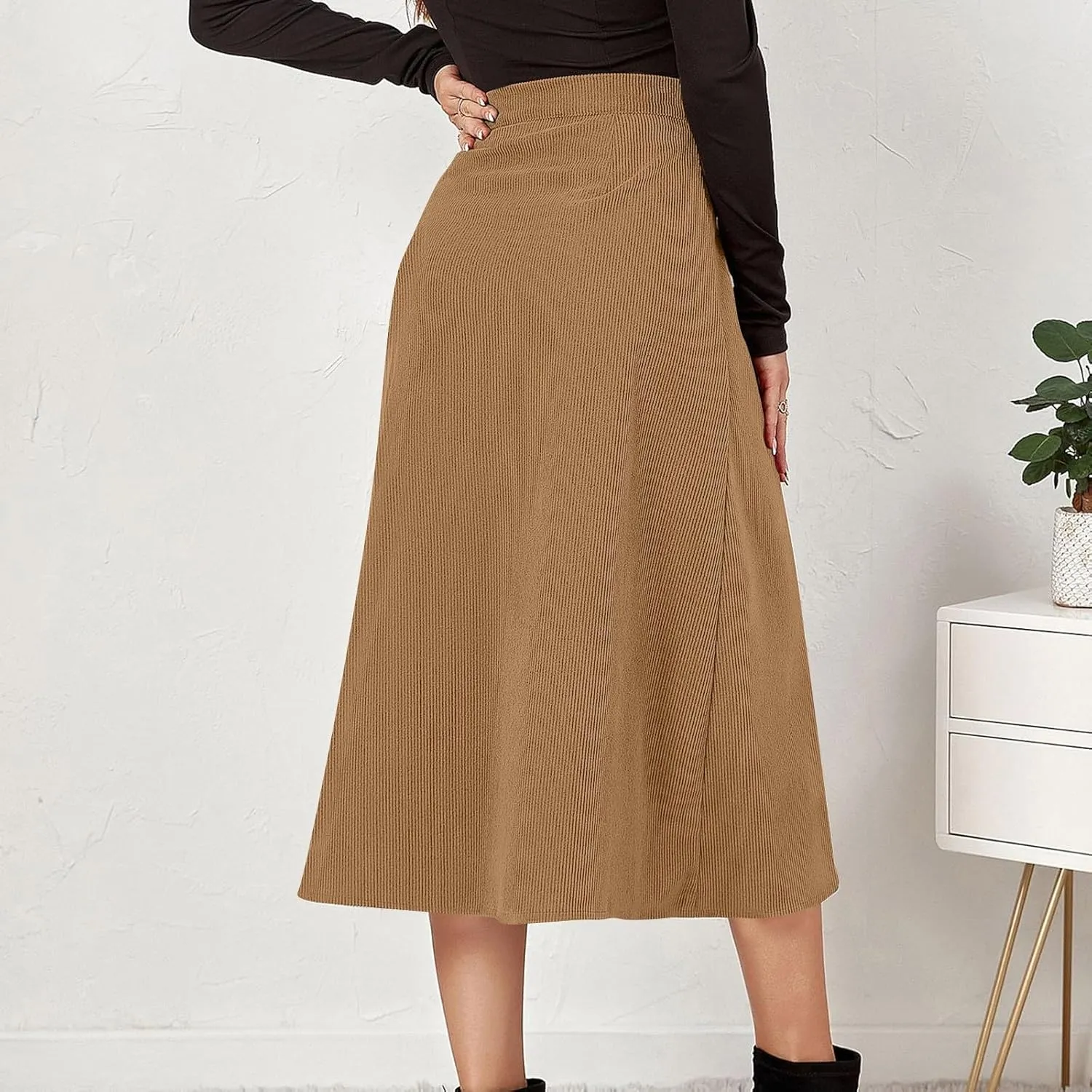 Women's Mini/Mid-Length Corduroy Skirts Casual Fashion Skirts A-Line Button Down Work Outfits Wear with Shirts