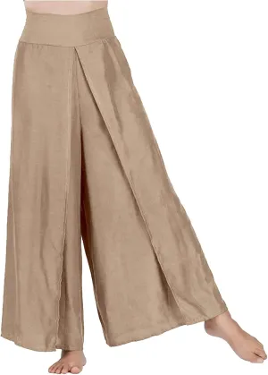 Womens Palazzo Pants 2025 Summer Fashion Comfy High Waist Double Layer Slacks Baggy Flowy Split Hem Wide Leg Pants
