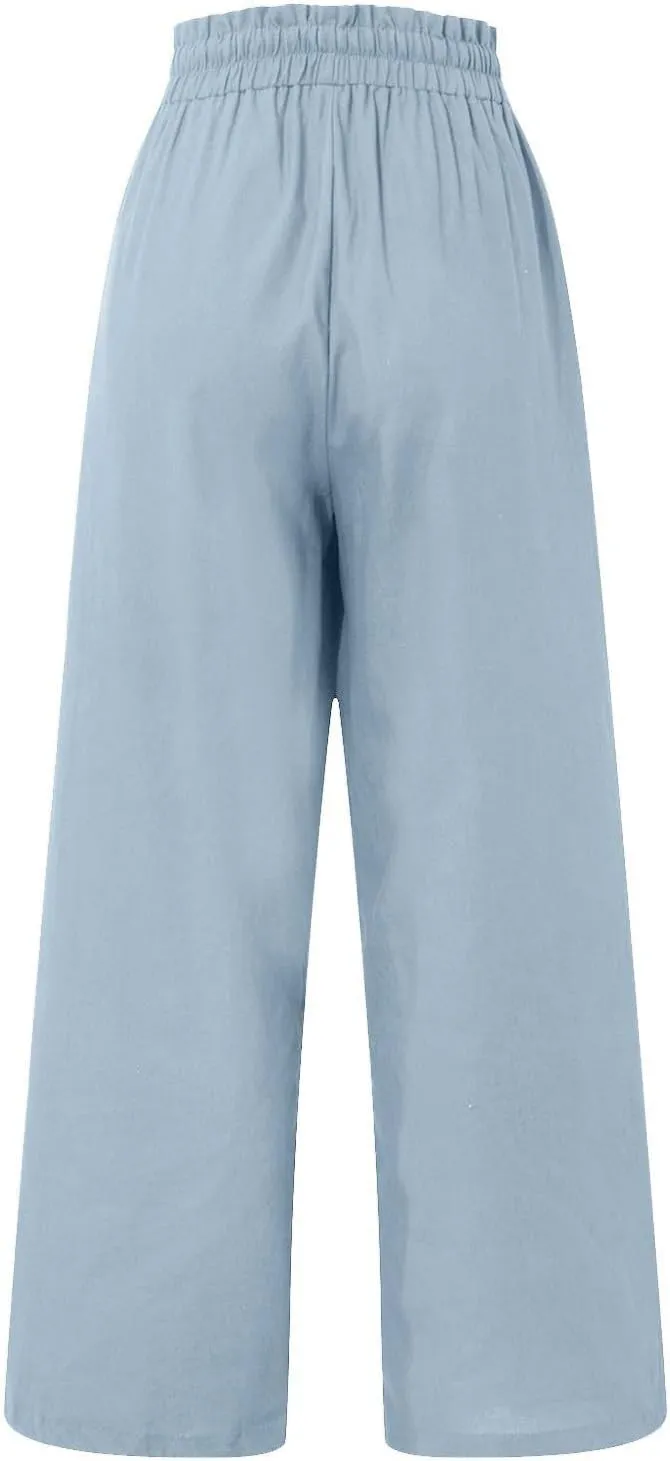 Women's Pants, Cotton Linen High Waisted Straight Leg Pants Wide Baggy Sweatpants