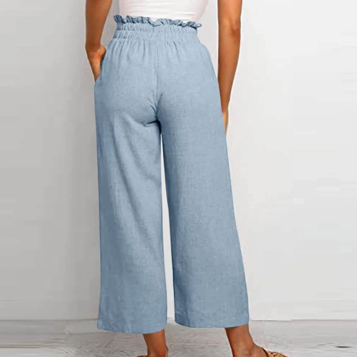 Women's Pants, Cotton Linen High Waisted Straight Leg Pants Wide Baggy Sweatpants