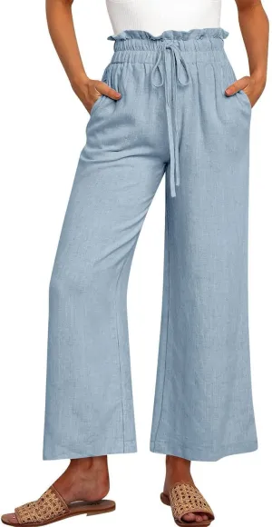 Women's Pants, Cotton Linen High Waisted Straight Leg Pants Wide Baggy Sweatpants