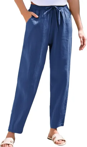 Women's Pants, Straight Leg Casual Everyday Linen Peasant Pants Sweatpants Lounge Plus