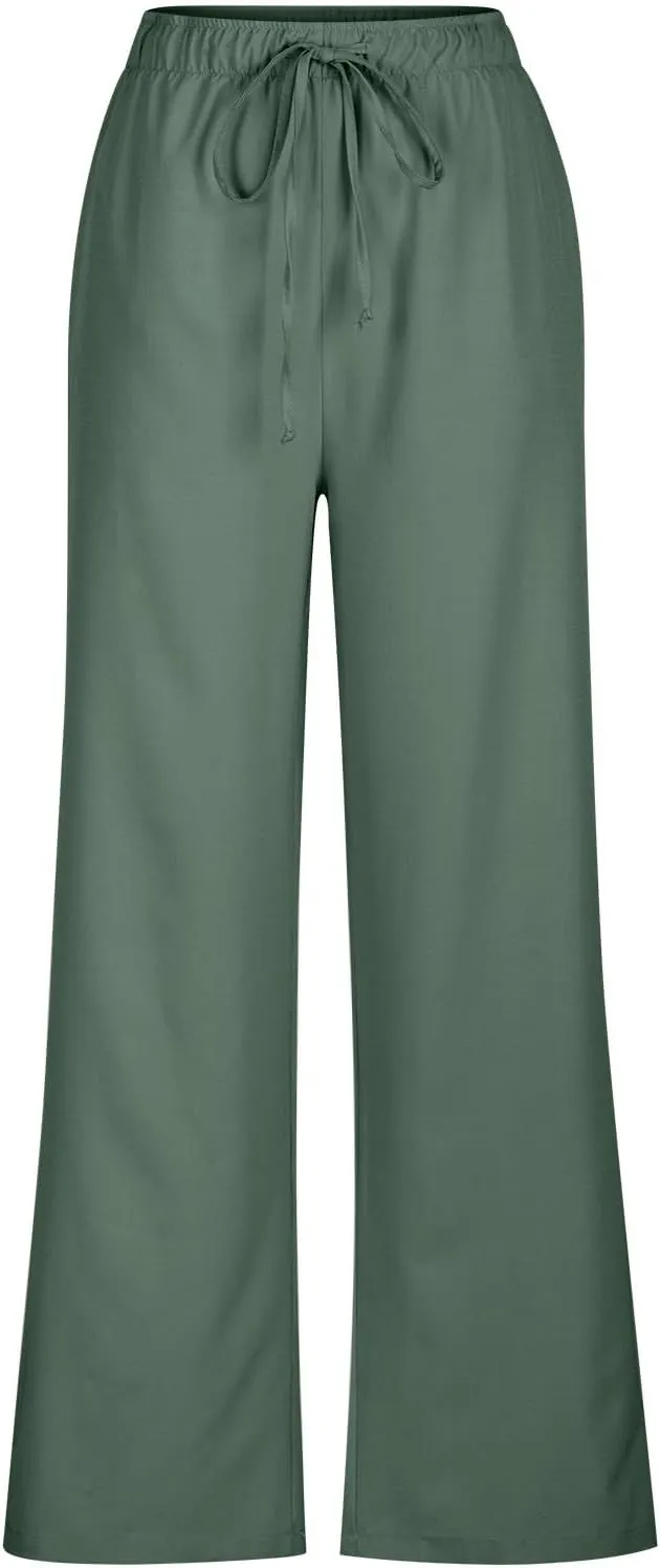 Women's Pants, Straight Leg Wide High Waisted Cotton Linen Pants Summmer Oversized
