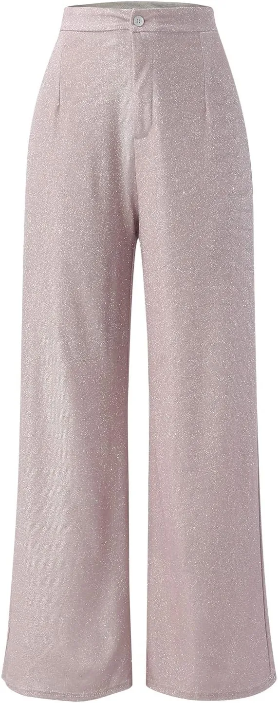 Womens Sequin Flare Pant Women's High Waisted Sequin Loose Drape Wide Leg Pants Fashion Casual Lounge Workout