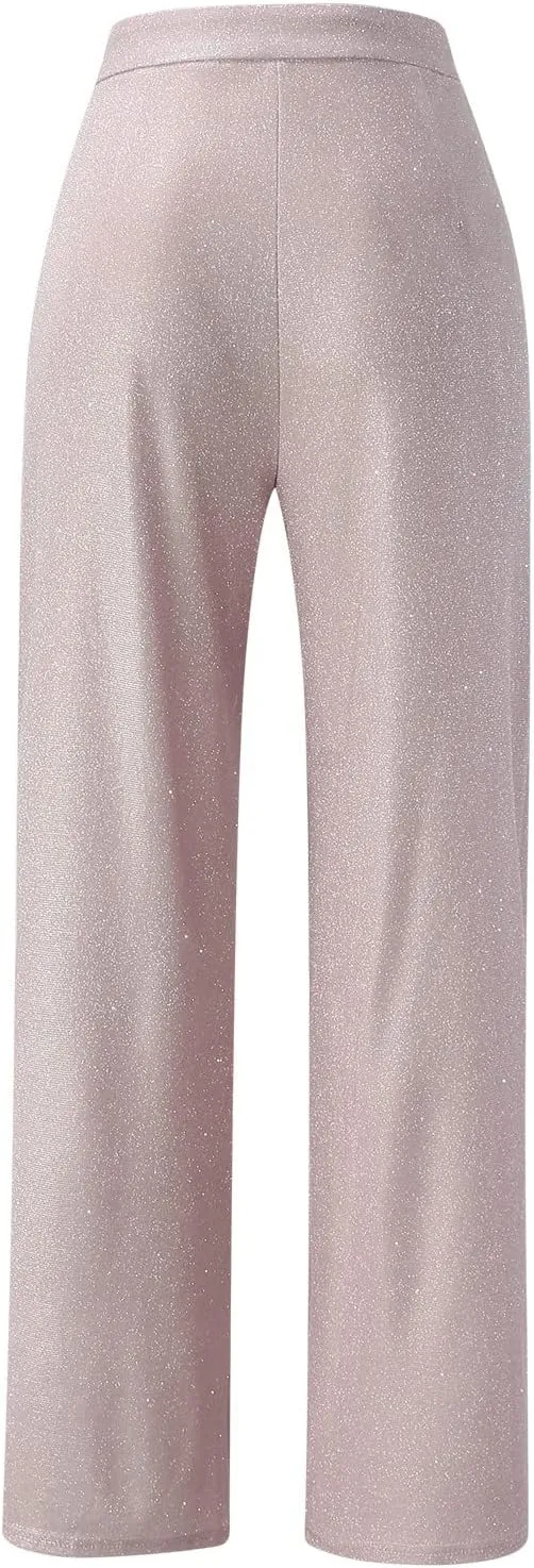Womens Sequin Flare Pant Women's High Waisted Sequin Loose Drape Wide Leg Pants Fashion Casual Lounge Workout