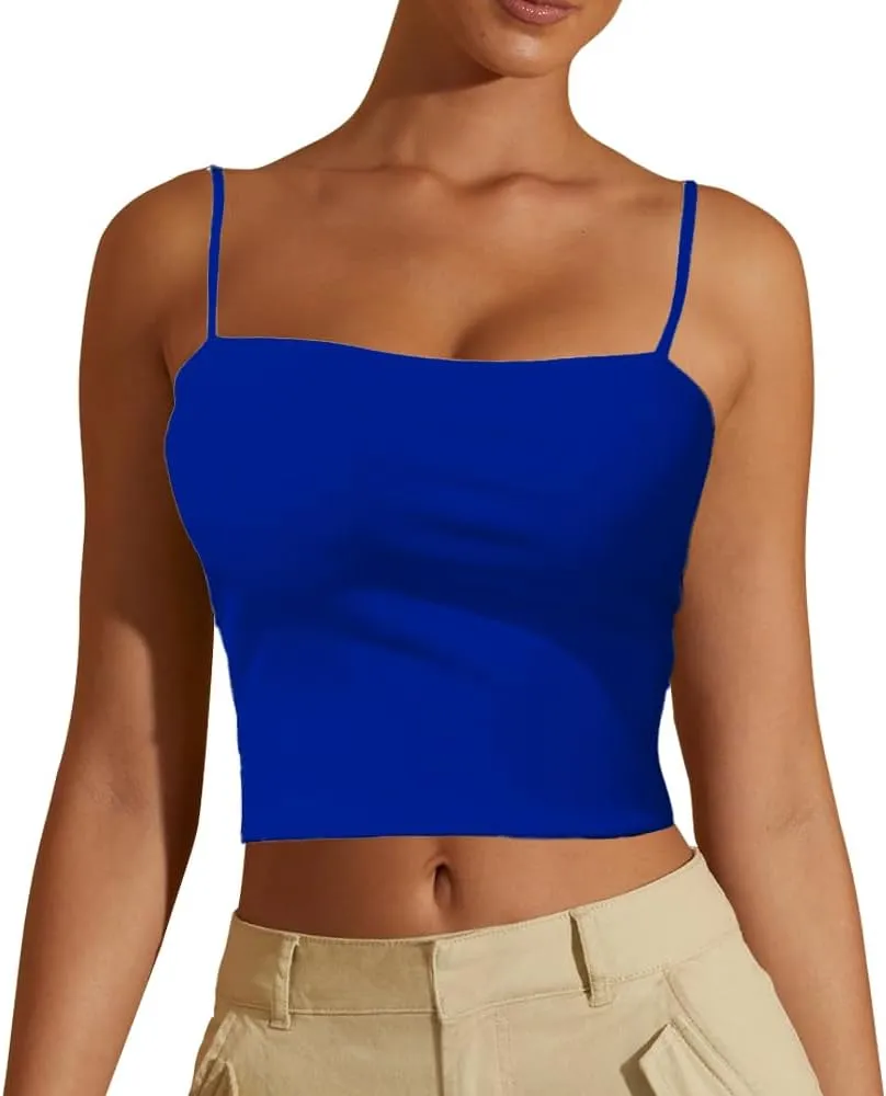 Women's Sexy Adjustable Spaghetti Strap Basic Cami Camisole Double Layer Tank Crop Tops