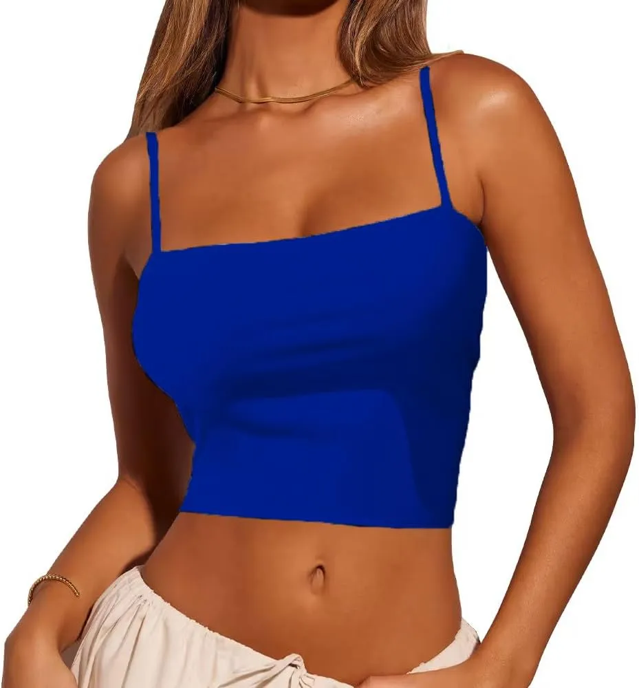 Women's Sexy Adjustable Spaghetti Strap Basic Cami Camisole Double Layer Tank Crop Tops