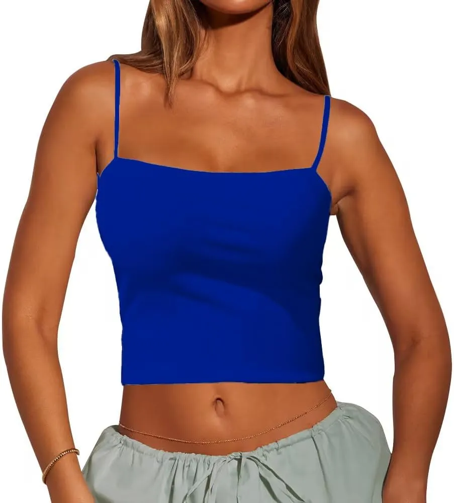 Women's Sexy Adjustable Spaghetti Strap Basic Cami Camisole Double Layer Tank Crop Tops