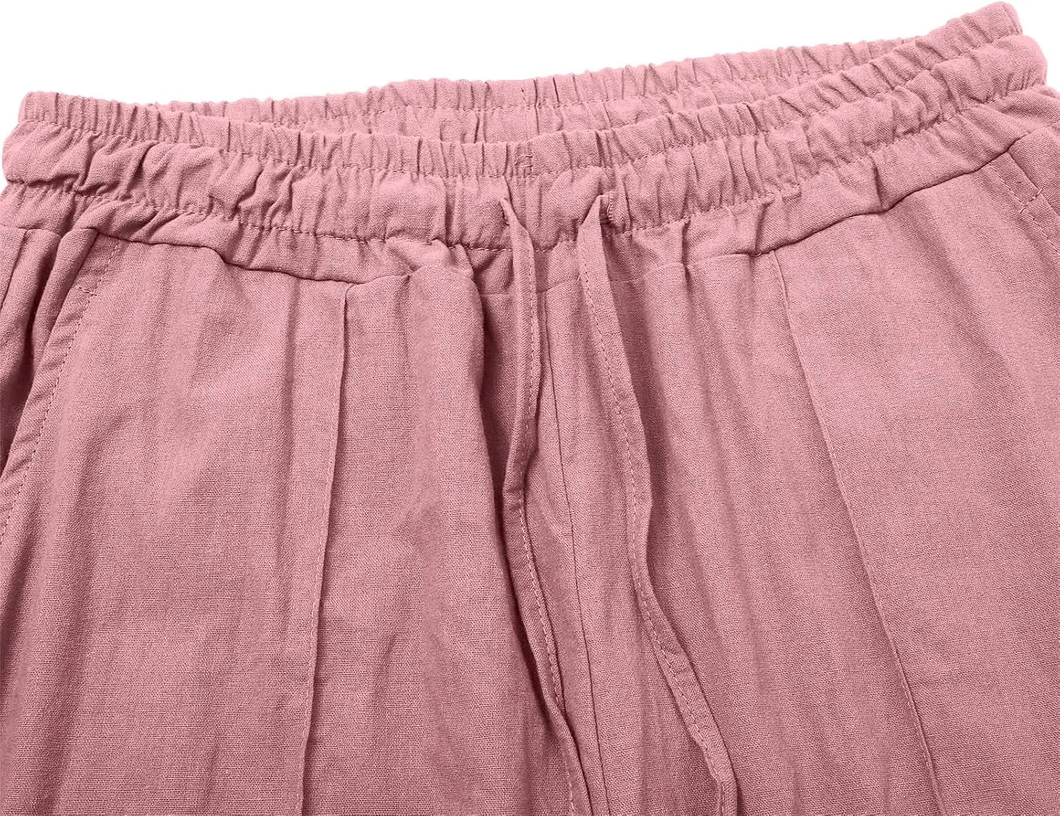Women's Solid Cotton Linen Straight Pants Drawstring Lightweight Summer Relax Fit Trouser Wide Leg Trousers with Pockets