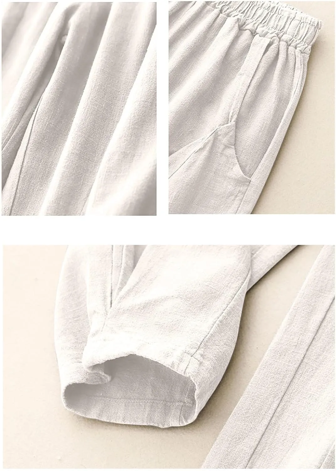 Womens Summer Cotton Linen Palazzo Pants Casual High Waisted Drawstring Wide Leg Long Lounge Trousers with Pockets