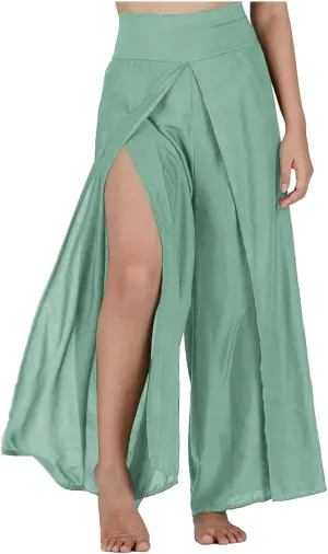Womens Summer Pants Sexy High Slit Lightweight Flowy Beach Trousers Cotton Linen Tummy Control Dancing Palazzo