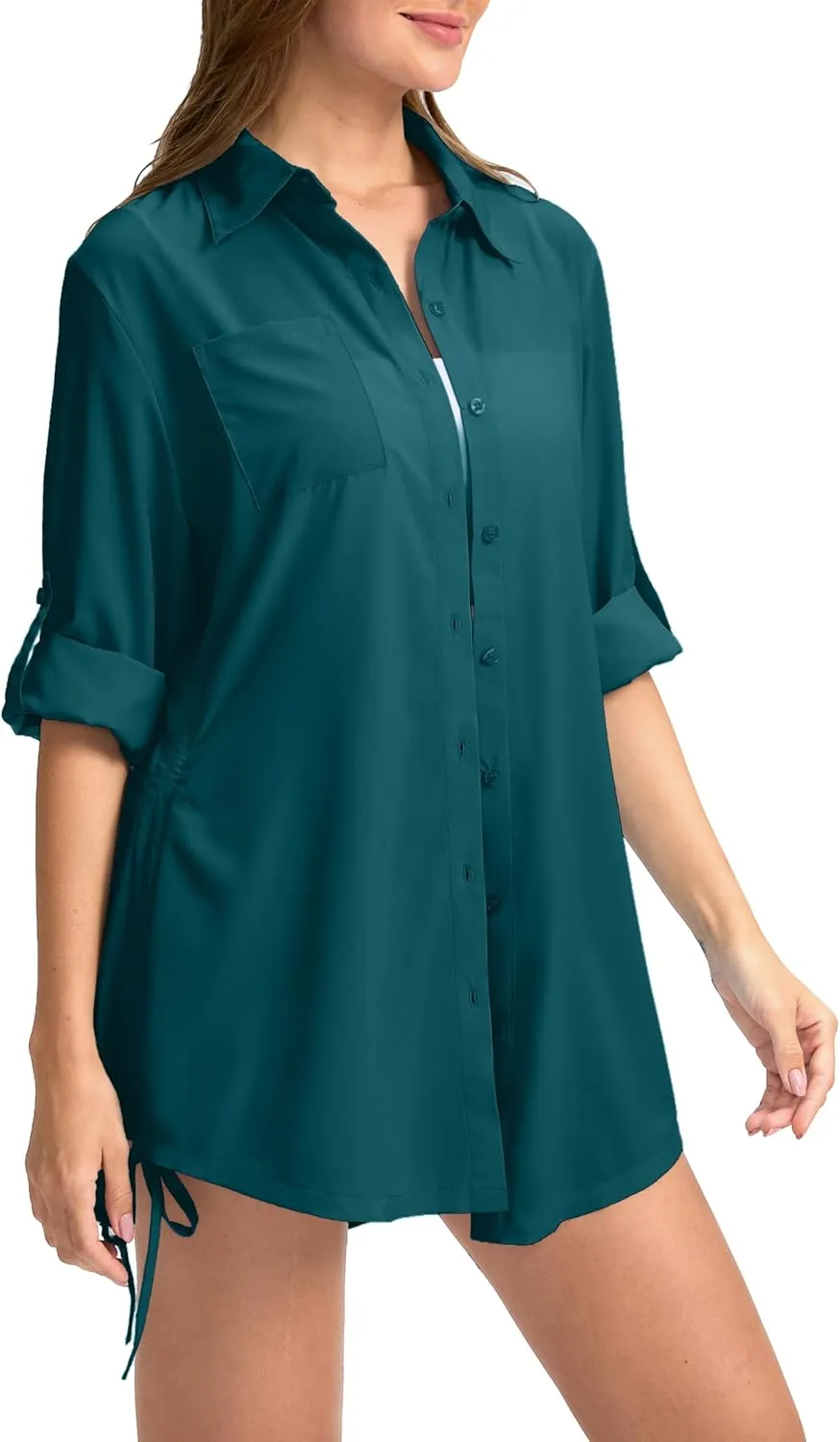 Women's UPF 50  Long Sleeve UV Sun Protection Shirts Fishing Hiking Button Down Dress Shirt Swim Cover Up for Women
