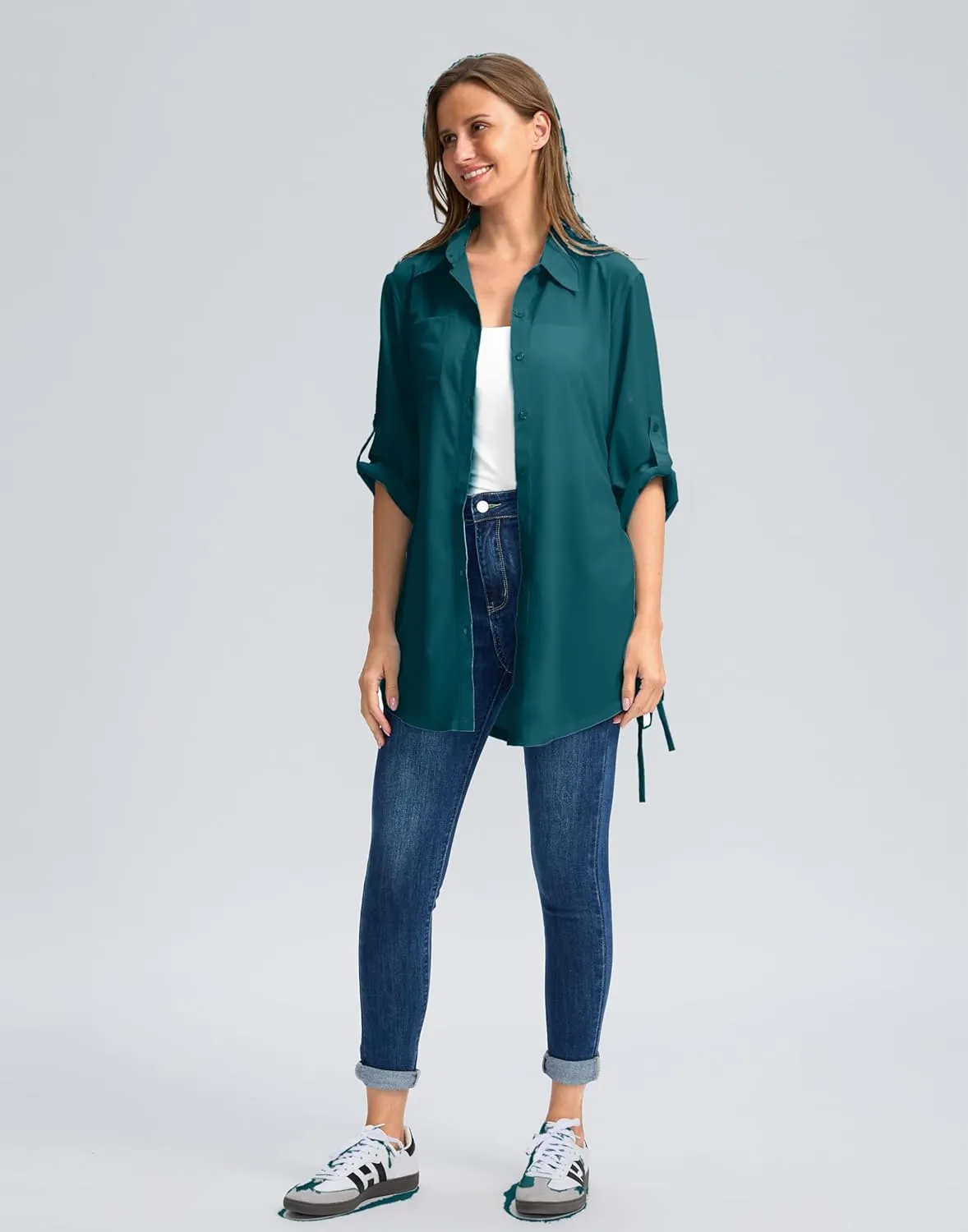Women's UPF 50  Long Sleeve UV Sun Protection Shirts Fishing Hiking Button Down Dress Shirt Swim Cover Up for Women