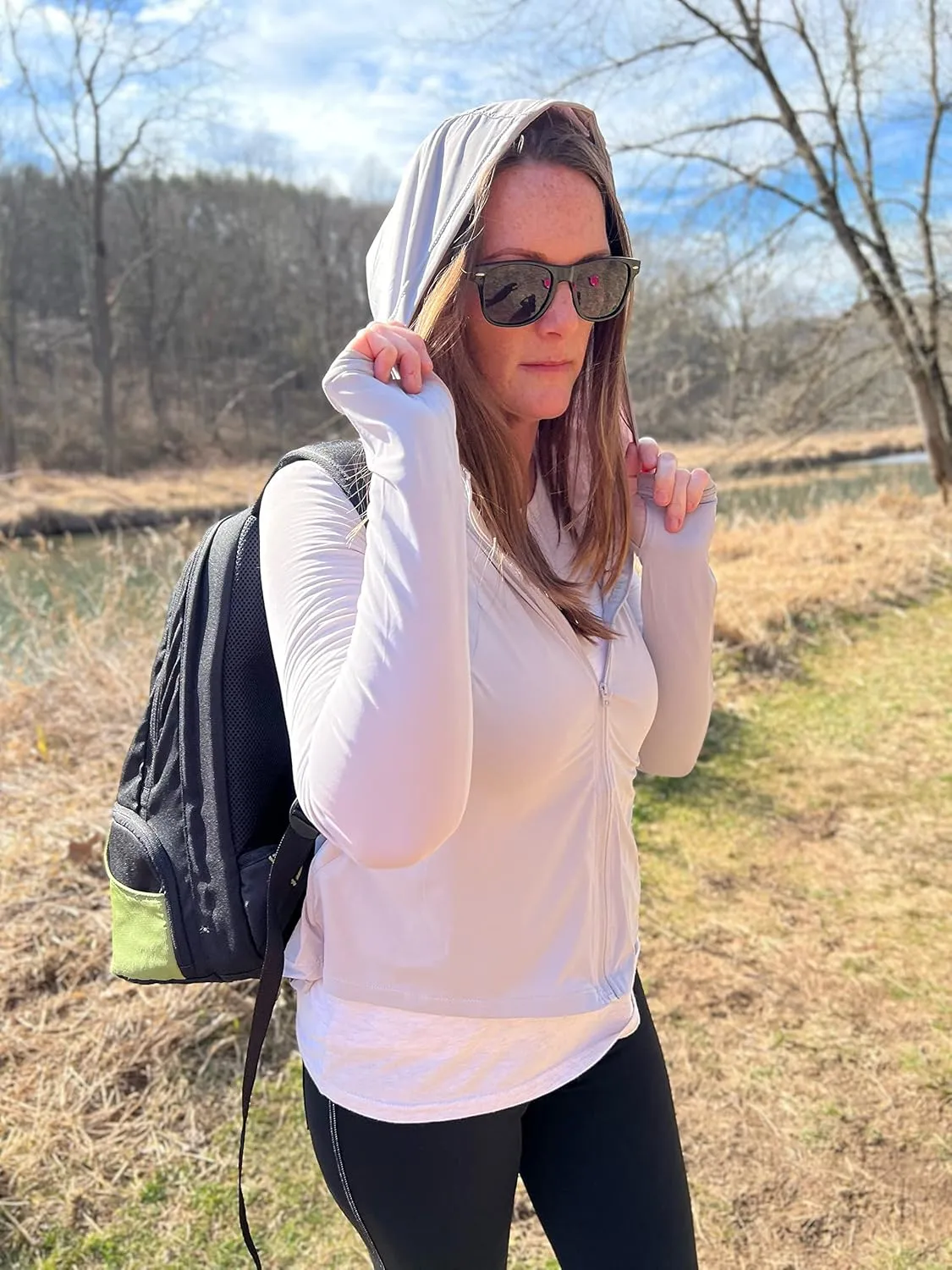 Womens UPF 50  Sun Protection Hoodie Shirts Lightweight Quick Dry Long Sleeve Zip Jacket with Pocket Hiking Outdoor