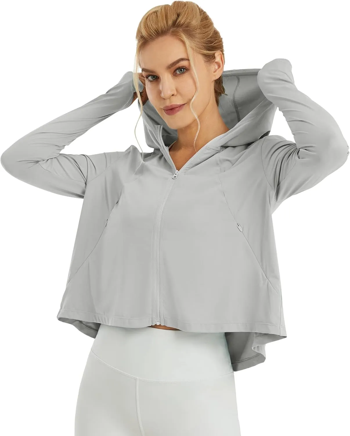 Womens UPF 50  Sun Protection Hoodie Shirts Lightweight Quick Dry Long Sleeve Zip Jacket with Pocket Hiking Outdoor