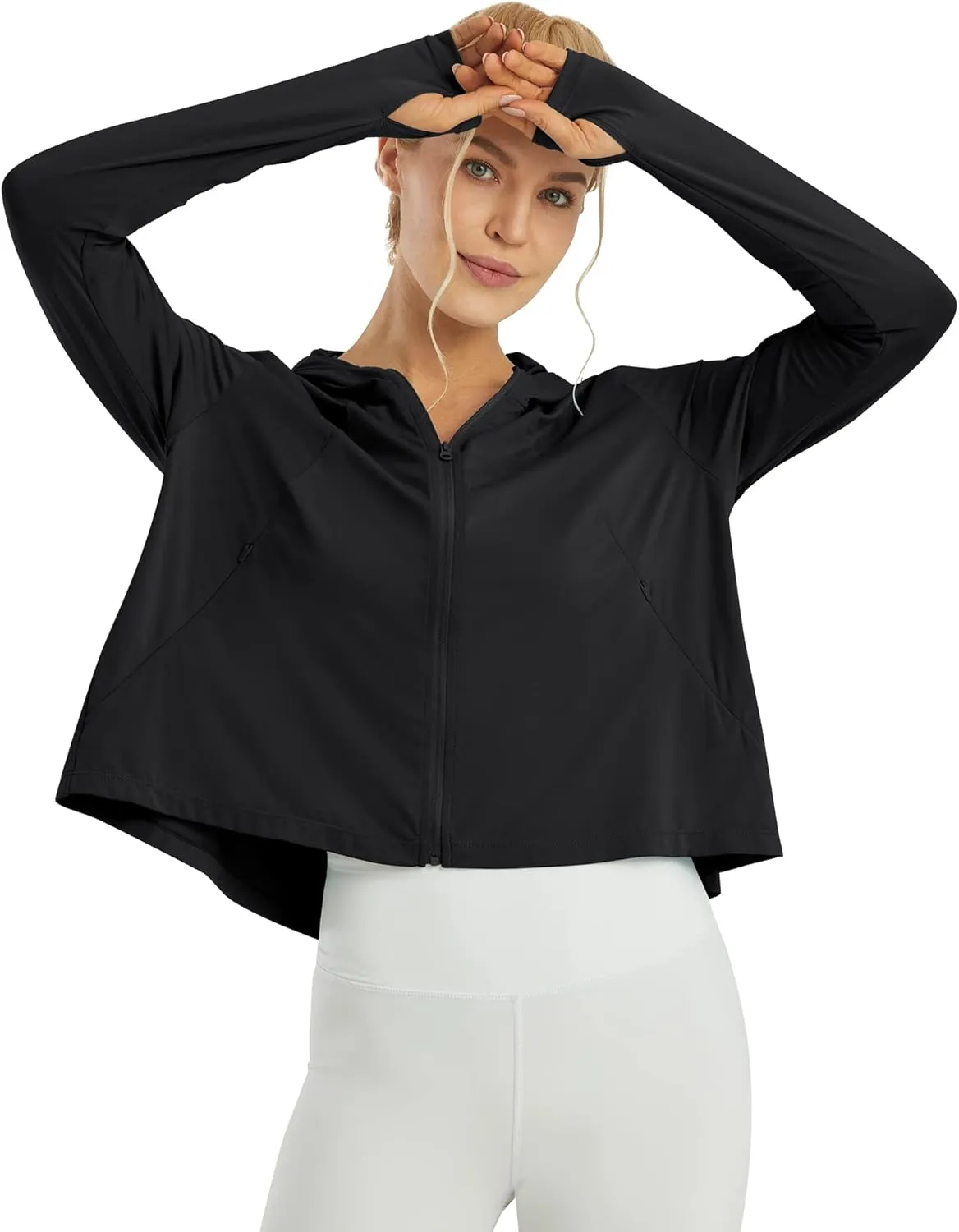 Womens UPF 50  Sun Protection Hoodie Shirts Lightweight Quick Dry Long Sleeve Zip Jacket with Pocket Hiking Outdoor