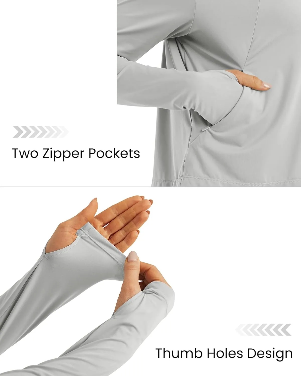 Womens UPF 50  Sun Protection Hoodie Shirts Lightweight Quick Dry Long Sleeve Zip Jacket with Pocket Hiking Outdoor