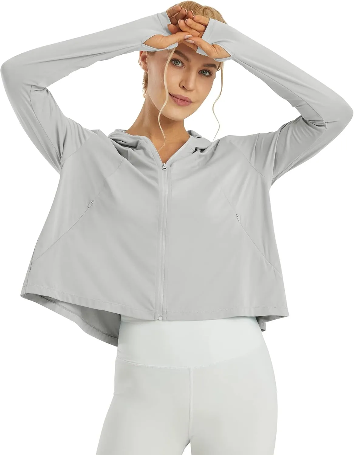 Womens UPF 50  Sun Protection Hoodie Shirts Lightweight Quick Dry Long Sleeve Zip Jacket with Pocket Hiking Outdoor