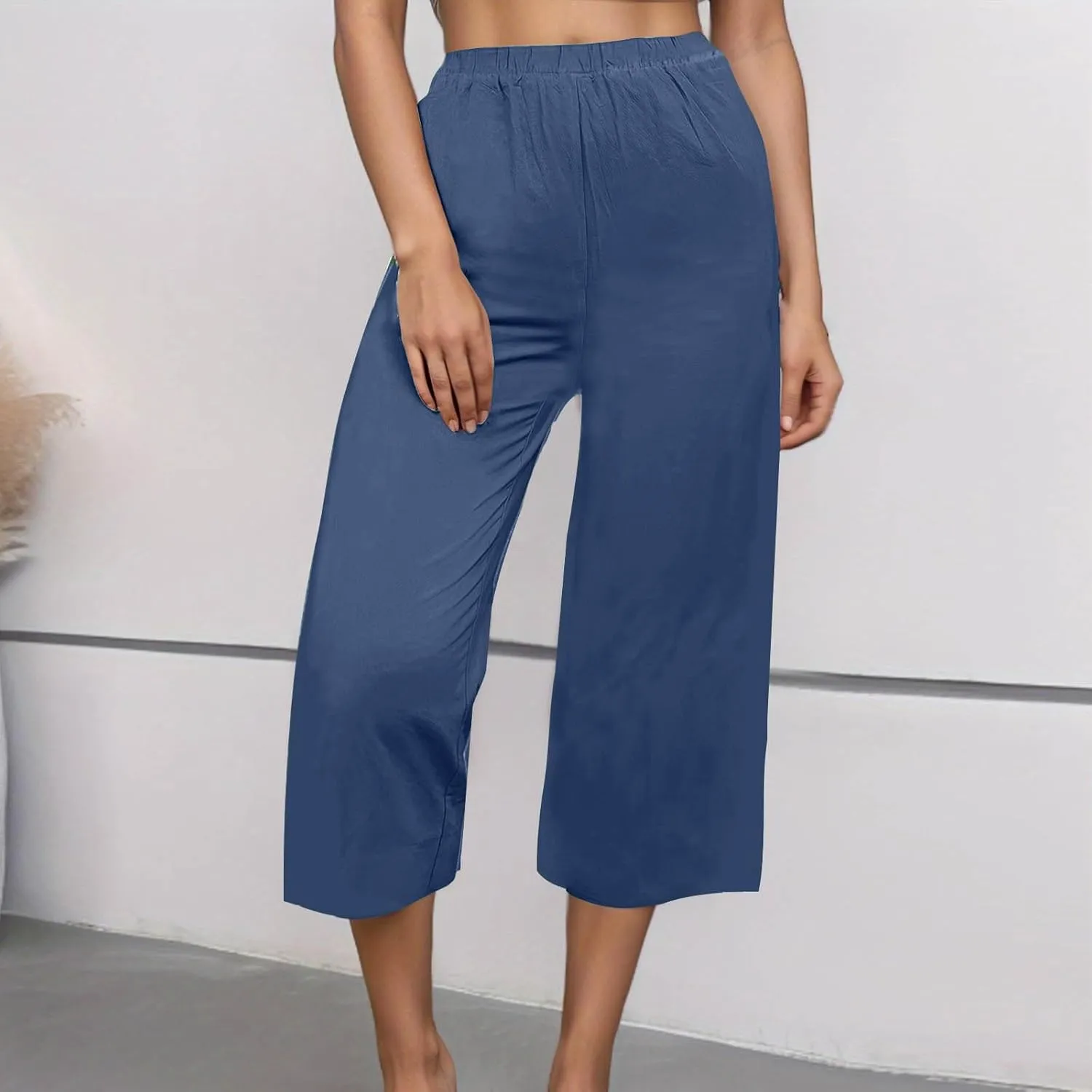 Women's Wide Leg Cropped Pants High Waist Cotton Linen Capris Pants Summer Vacation Fashion Outfit Casual Trousers