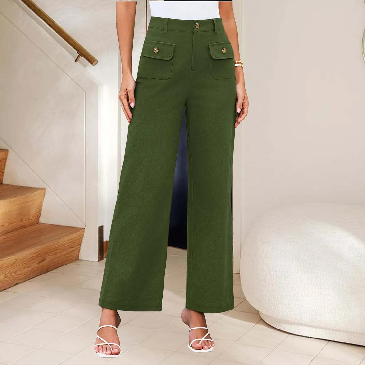 Women's Wide Leg Jeans High Waisted Straight Leg Pants Stretch Baggy Denim Pants Casual Trousers with Pockets