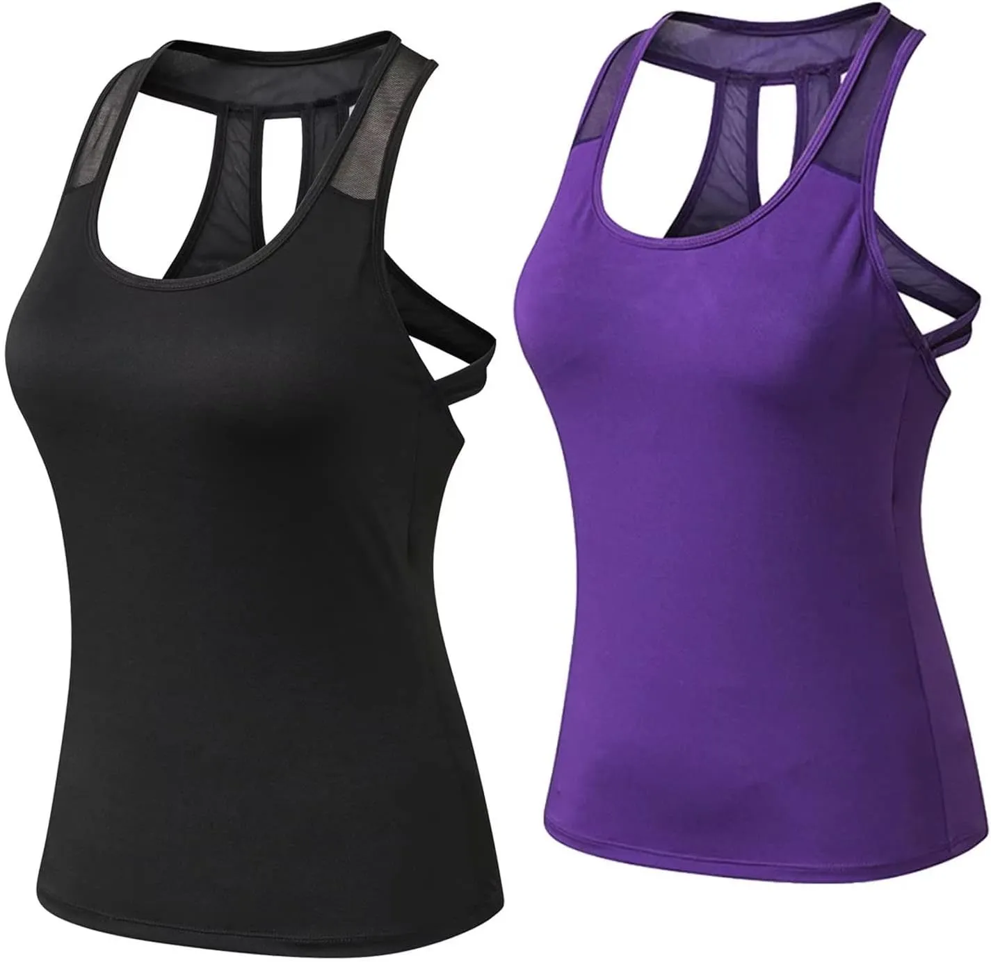 Women's Workout Tank Tops,Quick Dry Sports Yoga Tops,Running Exercise Gym Shirts,2 Pcs