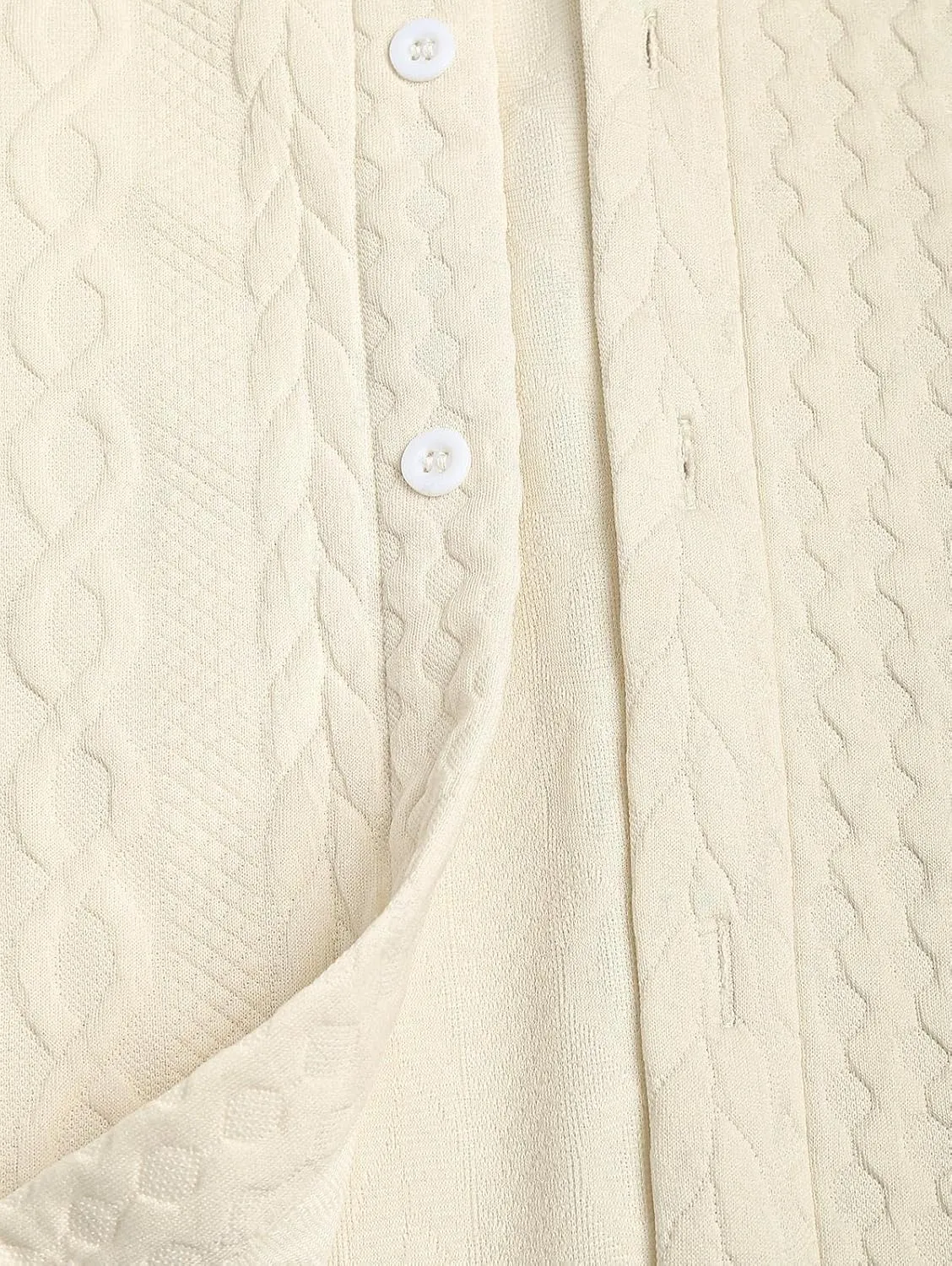 ZAFUL Mens Short Sleeve Button Down Shirts Cuba Collar Cable Jacquard Textured V Neck Solid Cotton Summer Shirt