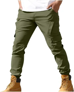 Zeiyignr Men's Cargo Jogger Pants Stretch Sweatpants Solid Hiking Pants Slim Fit Tactical Pants with Pockets Casual Trousers